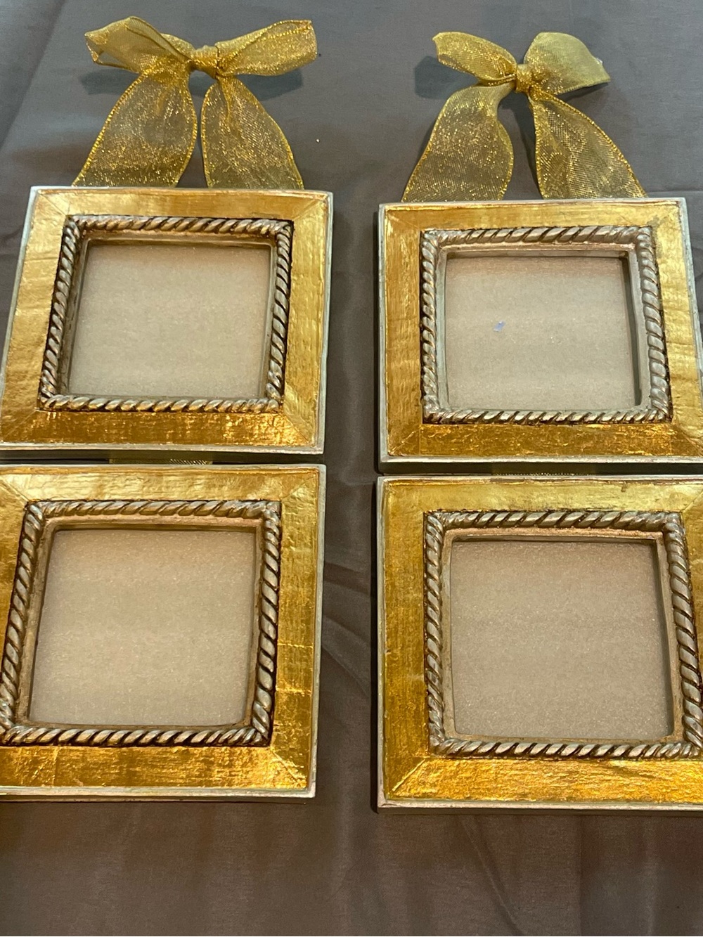 Vintage Hollywood Regency Gold & Silver Hanging Double Photo Frames (Set of 2)